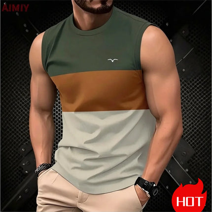 Men's Casual Striped Sleeveless T-Shirt, Men's Summer Tank Top, Casual Vest, Oversize Apparel.