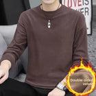 Thickened Double-sided Velvet Long Sleeve T-shirt Men's Underwear Solid Color Fleece-lined Heavyweight Crew Neck Base Shirt PlatiNum