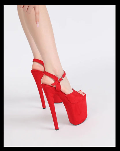 Purple Super High Heel Nightclub Stage Shoes Women 20CM Stiletto Suede Pole Dance Sandals Model Catwalk Show Summer High Heels