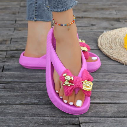 Infradito da donna multicolori estivi Sandali con fiocco in orsacchiotto metallico alla moda Sandali da spiaggia per le vacanze a casa Calzature versatili