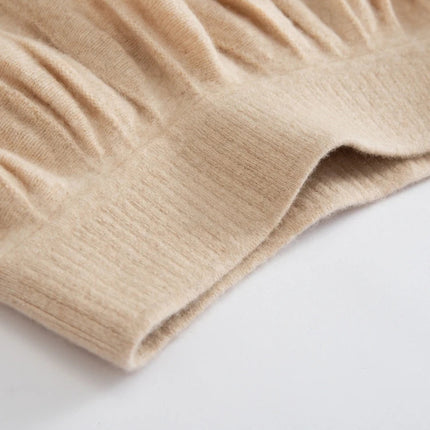 Women Cashmere Skirt A-Line Jacquard Elastic Waist Flared Skirt Autumn Winter 100% Cashmere Knitted Office Lady Curled Hem Dress PlatiNum