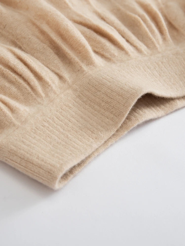 Women Cashmere Skirt A-Line Jacquard Elastic Waist Flared Skirt Autumn Winter 100% Cashmere Knitted Office Lady Curled Hem Dress PlatiNum