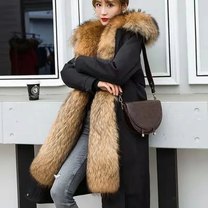Women Cotton coat Winter Jacket Female thick warm Parkas hooded Outwear large sizeInner liner removable fur over knee Overcoat