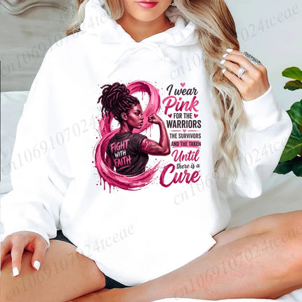 Breast Cancer Design Hoodies Black Woman Pink Ribbon Awareness Graphic Hooded Sweatshirts in October We Wear Pink Tracksuits