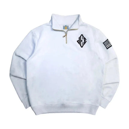 Men Retro Half-Zip Tracksuit Suit Cool Pattern Embroidery Streetwear Casual Fashion Stand Collar Zipneck Hoodie Daily Sweatpants PlatiNum