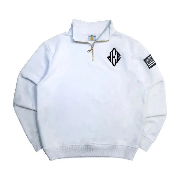 Men Retro Half-Zip Tracksuit Suit Cool Pattern Embroidery Streetwear Casual Fashion Stand Collar Zipneck Hoodie Daily Sweatpants PlatiNum
