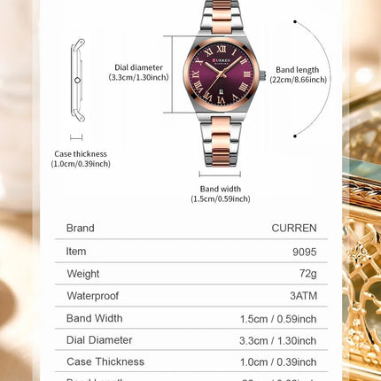 CURREN Orologio da donna, Orologi da donna, Orologi da donna, Abito alla moda impermeabile Bracciale in acciaio inossidabile Orologi analogici Data platinumshop