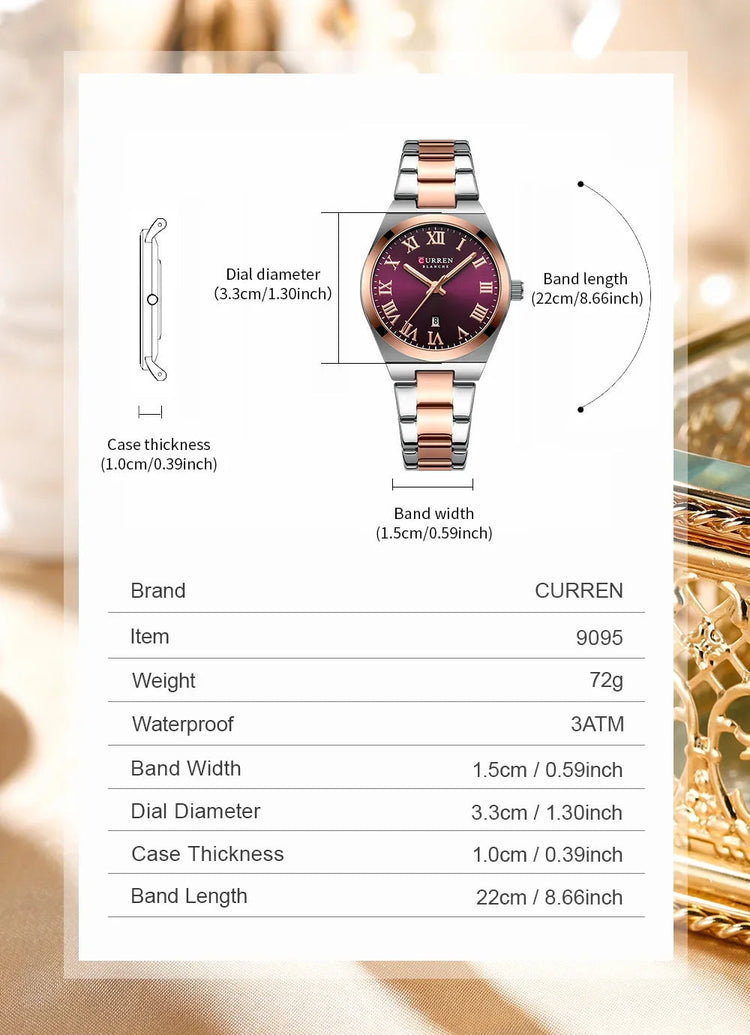 CURREN Orologio da donna, Orologi da donna, Orologi da donna, Abito alla moda impermeabile Bracciale in acciaio inossidabile Orologi analogici Data platinumshop