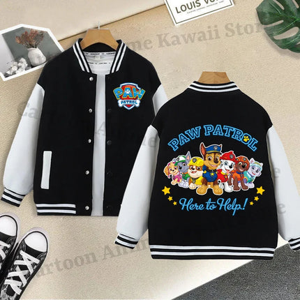 Paw Patrol Black Baseball Uniform for Children Anime Cartoon Cute Sports Jacket Children Autumn Winter Fashion Coat Kids Clothes