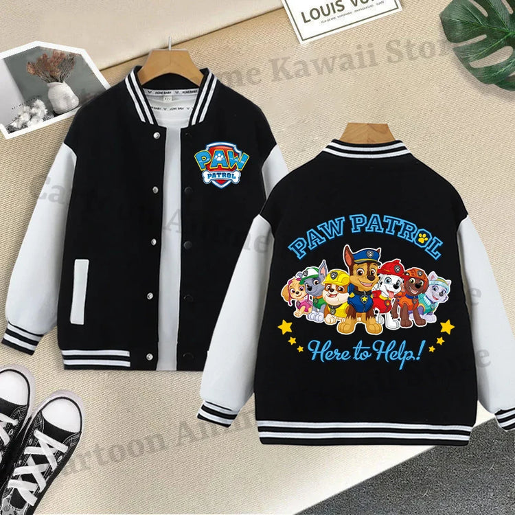 Paw Patrol Black Baseball Uniform for Children Anime Cartoon Cute Sports Jacket Children Autumn Winter Fashion Coat Kids Clothes
