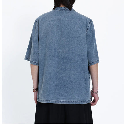Nuove Giacche in Denim Estive Uomo/Donna Stile Cinese Vintage Lavato Camicie Personalizzate Uomo Kung Fu Casual Baggy Cotone Giacca Tang