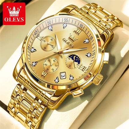 OLEVS 2858 Orologio da Uomo in Acciaio Inossidabile, Impermeabile, Antigraffio, con Fasi Lunari, Luminoso, Cronografo, Orologio da Polso al Quarzo di Lusso platinumshop