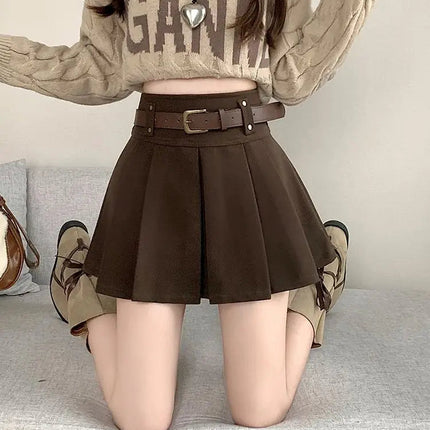 Autumn and Winter 2025 New High-waisted A-line Skirt College Style Sweet Versatile Woolen Pleated Skirt PlatiNum