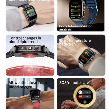 2026 Nuovo Misurazione Accurata Salute Smart Watch ECG + PPG Acido Urico Pressione Sanguigna Lipidi Nel Sangue Chiamata BT Smartwatch Per Le Donne Degli Uomini platinumshop