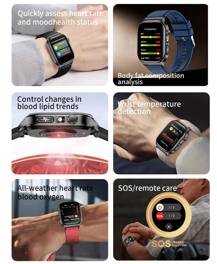 2026 Nuovo Misurazione Accurata Salute Smart Watch ECG + PPG Acido Urico Pressione Sanguigna Lipidi Nel Sangue Chiamata BT Smartwatch Per Le Donne Degli Uomini platinumshop