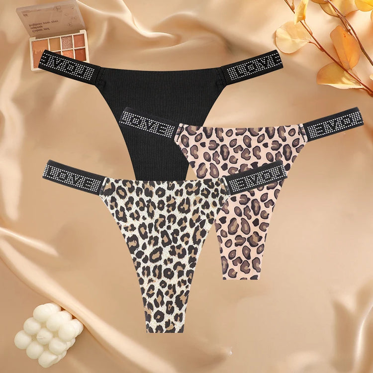 3Pcs/Set Seamless Low Waist Sexy Panties Women Thongs Rhinestones Letter Diamonds G-string Sports Thong Shorts Briefs T-back
