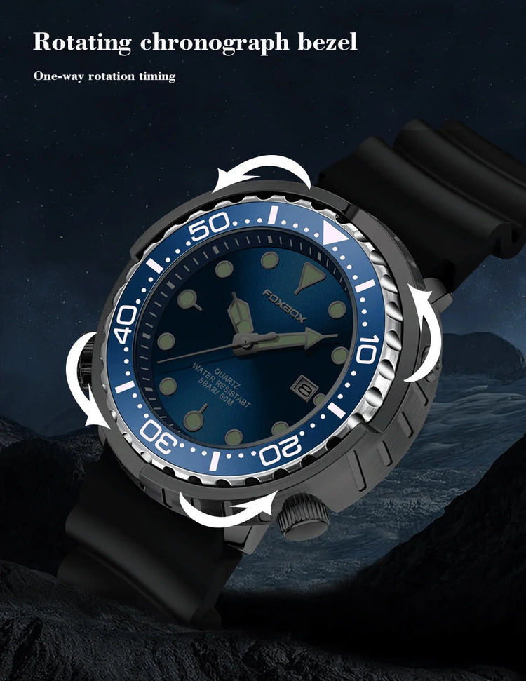FOXBOX Top Brand Fashion Diver Watch Men 50ATM Waterproof Date Clock orologi sportivi orologio da polso al quarzo da uomo Relogio Masculino platinumshop