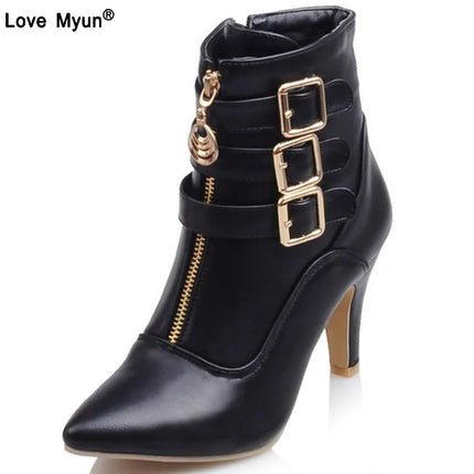 Women Shoes  Boots Spring High Heels Ankle Boots Pointed Toe Buckle  Boots Zip Ladies Shoes White Big Size 2023