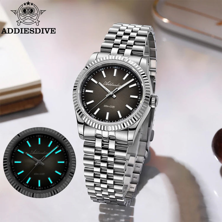 ADDIESDIVE 36mm Luxury Watch for Women VH31 Movement 100m Waterproof BGW9 Luminous Diving Watches Stainless Steel Quartz Watch
