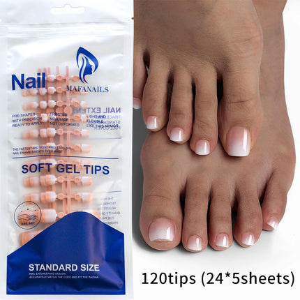 120pcs/Box French Tip Press-On Toenails Pink Color System Square Shape Foot Nails Short Length Glossy Finish False Toe Nails Set