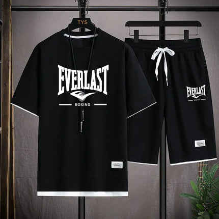 Men's Summer Outfit High Quality Round Neck Men's T-shirt 2-Piece Shorts Set Quick Dry Running Leisure.