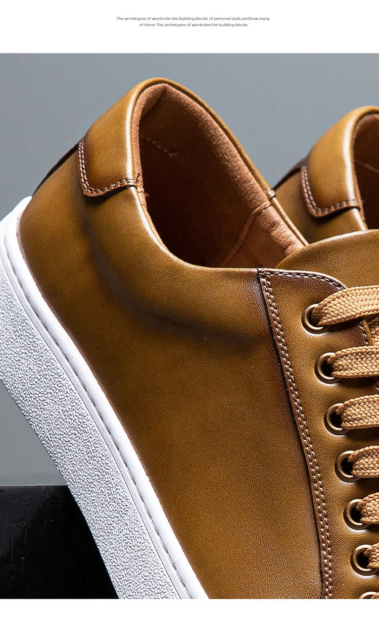 New Men Casual Sports Vulcanized Shoes Comfortable Fashionable Flat Heeled Leather Shoes Outdoor Driving Travel Brand Shoes Men