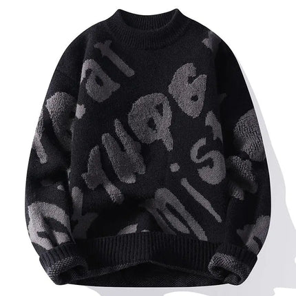 New Trendy Autumn and Winter Jacquard Pattern Pullover Sweater Casual Round Neck Color-Blocking Knit Men's Pullover