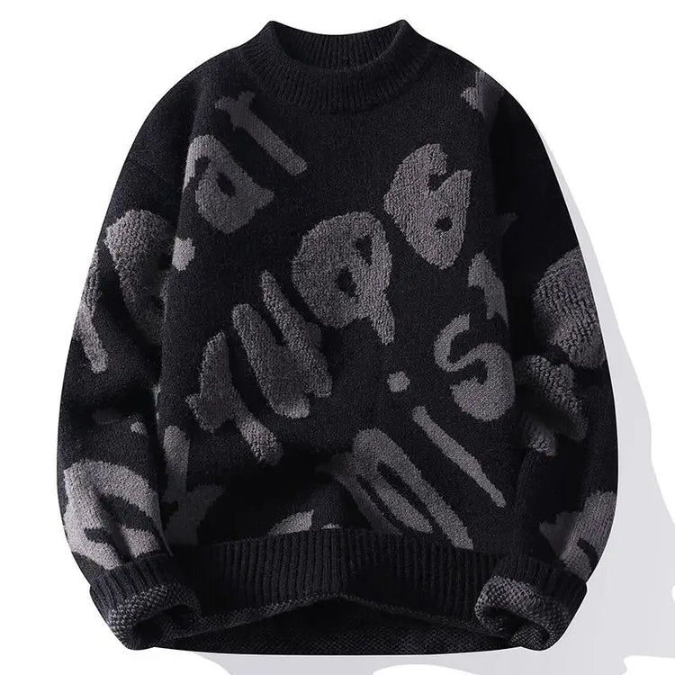 New Trendy Autumn and Winter Jacquard Pattern Pullover Sweater Casual Round Neck Color-Blocking Knit Men's Pullover