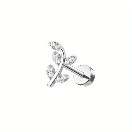 Florideco 1PC Stainless Steel Cartilage Stud Earrings for Women Opal Flat Back Earring Studs Lip Bar Nose Ear Piercing Jewellery PlatiNum