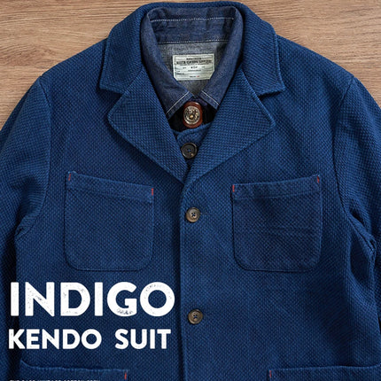 Men's Indigo Cargo Jacket Height Weight Cotton Lapel Multi-pocket Jacket Male French Vintage Thick Workwear Tooling Jacket Coat