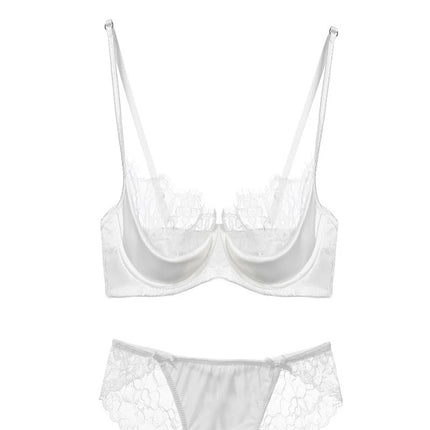 MOYISU No‑Wire French Lace Half‑Cup Bra Set Women Ultra‑Thin Transparent Green Lingerie, Daily Brassiere 32‑38 AB for Small Bust