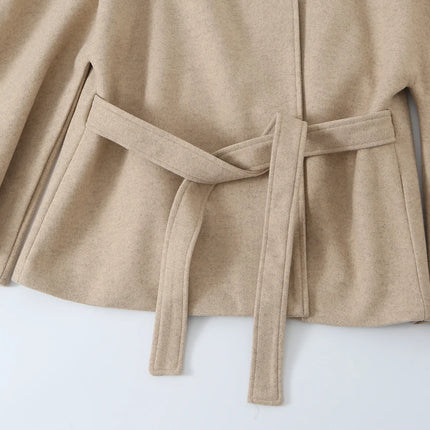 Women Fall Winter Elegant Blended Belt Coat Cape Style Stand-Collar Cloak Coat KONDALA 2026 Trendy Vintage Casual Chic Lady Coat