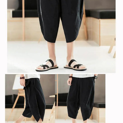 Pantaloni estivi da uomo in cotone, casual, stile hip hop, streetwear, harem, comodi, oversize, lunghezza a metà polpaccio, molto venduti.