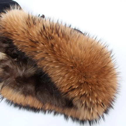 Maomaokong Natural Fur Lining Real Fur Coat Winter Jacket Women Raccoon Fur Collar Warm Thick Parkas Female Clothing