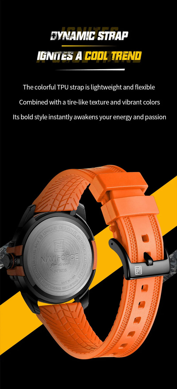 NAVIFORCE Creativo cinturino in TPU orologio da polso maschile moda sportiva 3ATM quarzo impermeabile giorno e data display orologi da uomo Reloj Hombre platinumshop