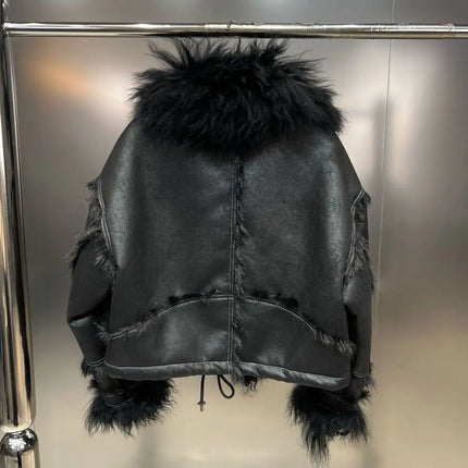Winter Faux Lambskin Lapel Long-sleeved Inner Liner Thickened Fur One-piece Cotton-padded Jacket Street Fashion Warm Women Coat