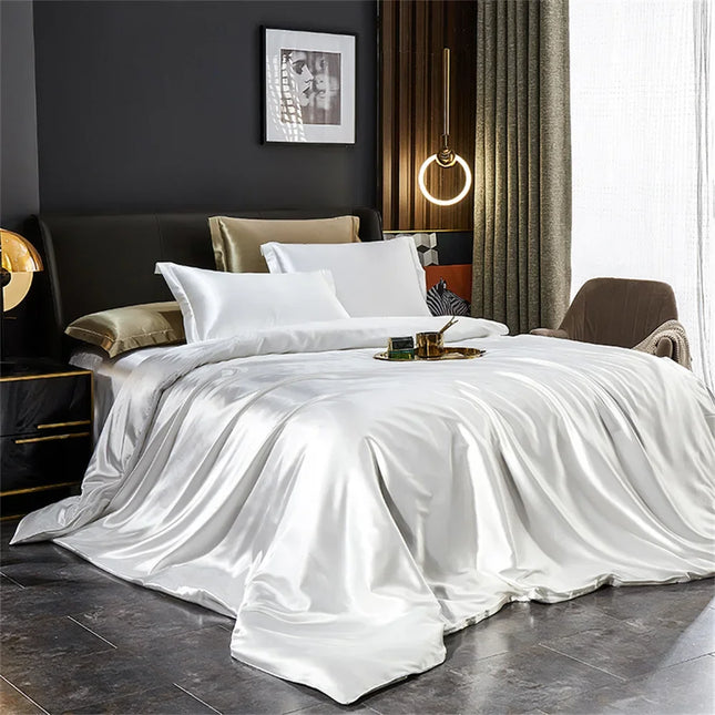 Solid Silk Bedding Set Duvet Cover Sheet Pillowcases Luxury Satin Twin Full Queen King Size