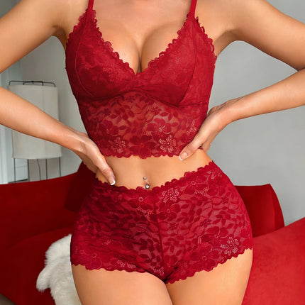 Winter Unlined Lace Women's Underwear Set Hollow-Out Wireless Sexy Bras Breathable Panties Lingerie
