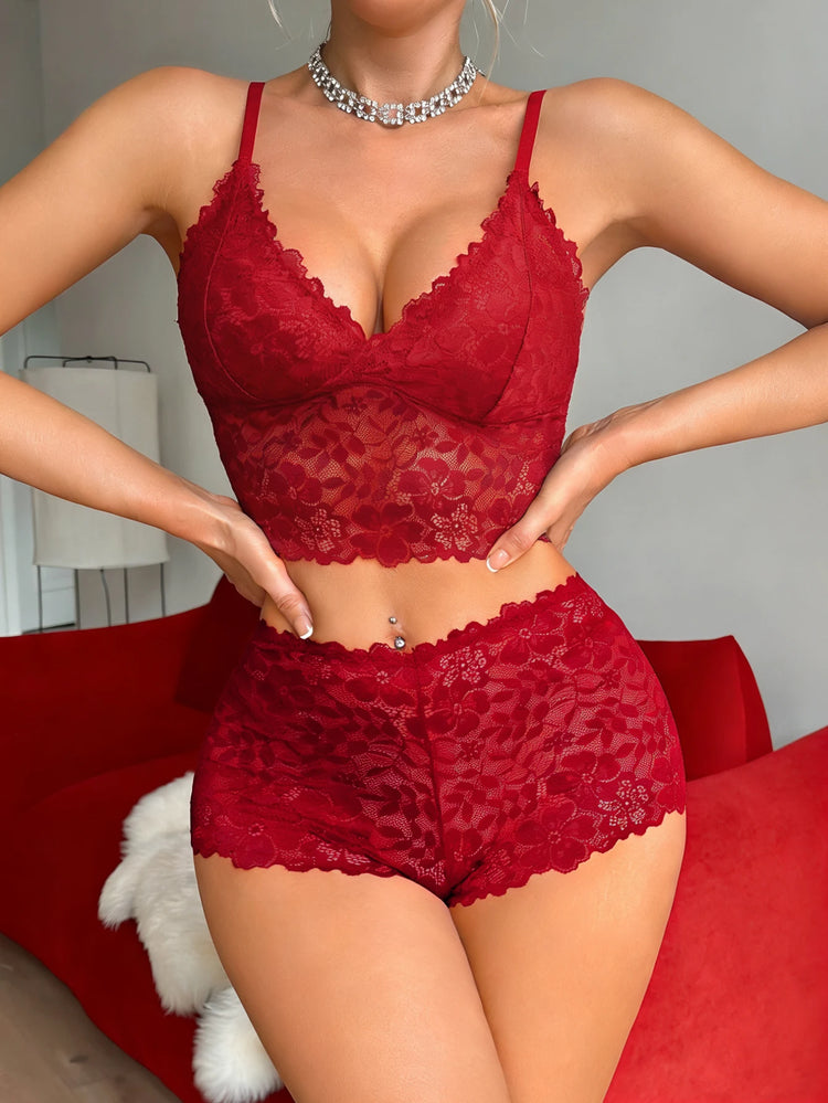 Winter Unlined Lace Women's Underwear Set Hollow-Out Wireless Sexy Bras Breathable Panties Lingerie