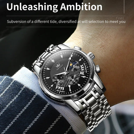OLEVS Orologi al quarzo da uomo Orologi di marca in acciaio inossidabile Orologio sportivo impermeabile per uomo Cronografo con fasi lunari platinumshop