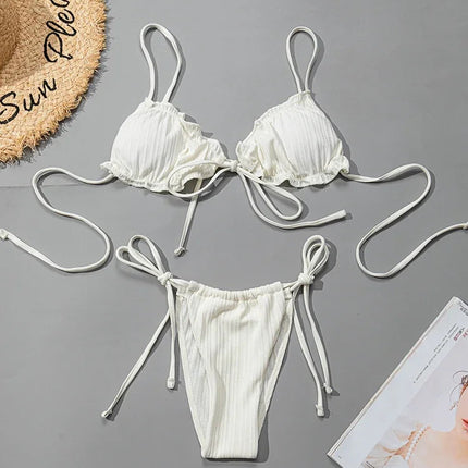 Nuovo 2025 Costume da bagno sexy Pit stripe Bikini Donna Costumi da bagno Costumi da bagno Push Up Biquinis Fasciatura Beachwear Set bikini solido platinumshop