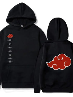Naruto Logo Print with Plush Hooded Casual Loose Fit Men's Couple Hoodie