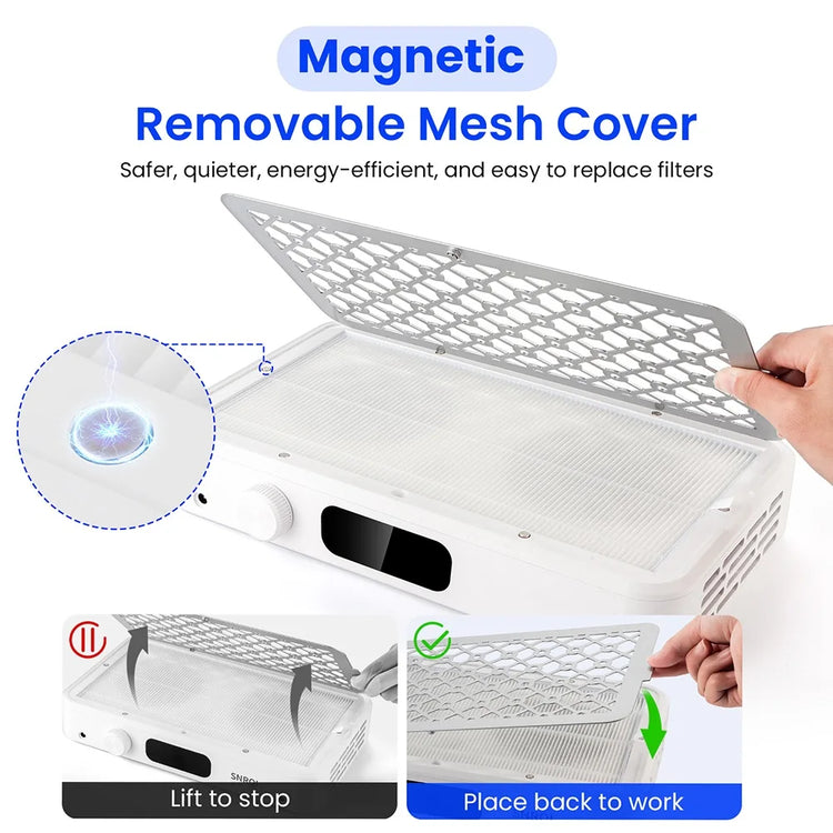 Brushless Nail Dust Collector Dual Turbo Fans Nail Vacuum Cleaner 5-Level Suction Two Hands Nail Dust Extractor Fans for Nail Salon Manicure Table