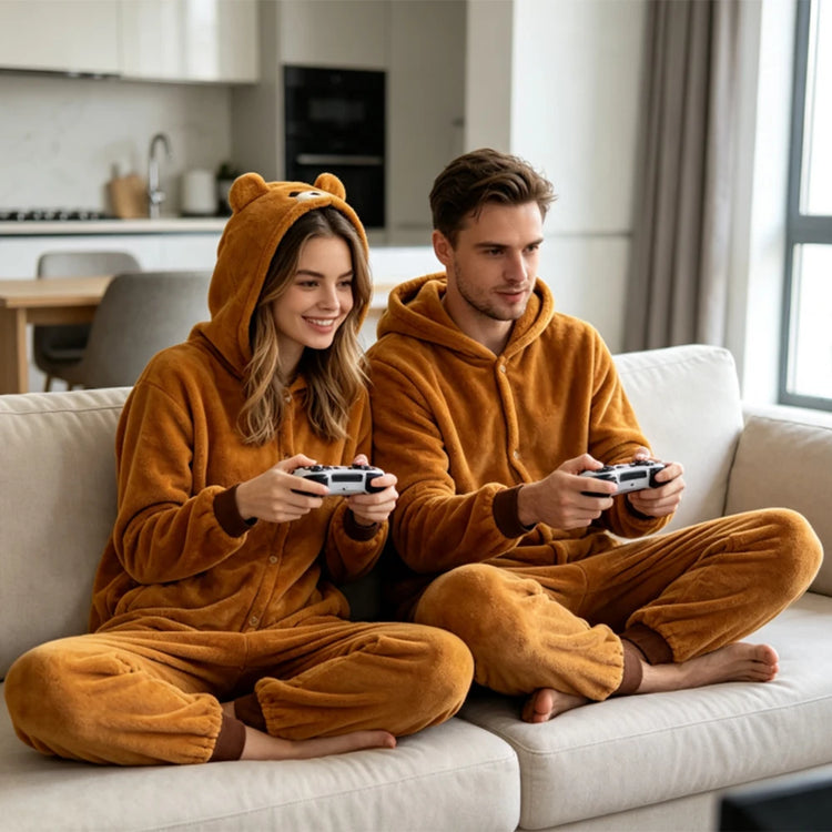 Onesie Brown Bear Cartoon jumpsuit pajamas flannel animal shaped home wear party cosplay cosplay costume Brown Bear
