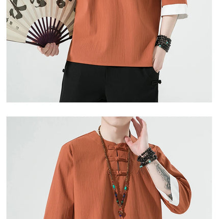 Camicie estive Uomo Stile cinese Kung Fu Tai Chi Camicette casual traspiranti tinta unita Uomo Cardigan tradizionale retrò Tang Suit