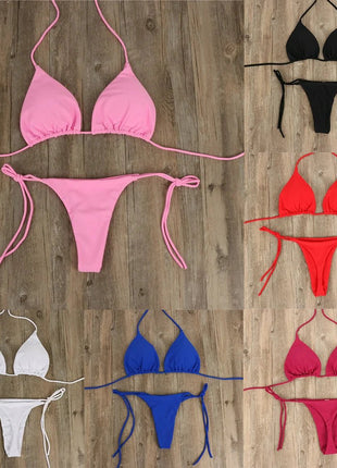 Costume da bagno sexy perizoma con cravatta laterale e cravatta da donna, cinturino diviso, fasciatura regolabile, stile brasiliano, costumi da bagno da donna platinumshop