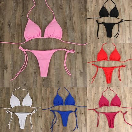 Costume da bagno sexy perizoma con cravatta laterale e cravatta da donna, cinturino diviso, fasciatura regolabile, stile brasiliano, costumi da bagno da donna platinumshop