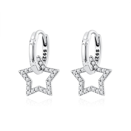 2025 Orecchini a cerchio in cristallo per le donne Orecchini gioielli Farfalla rosa Bule Moon Star Orecchini originali in argento sterling 925 platinumshop