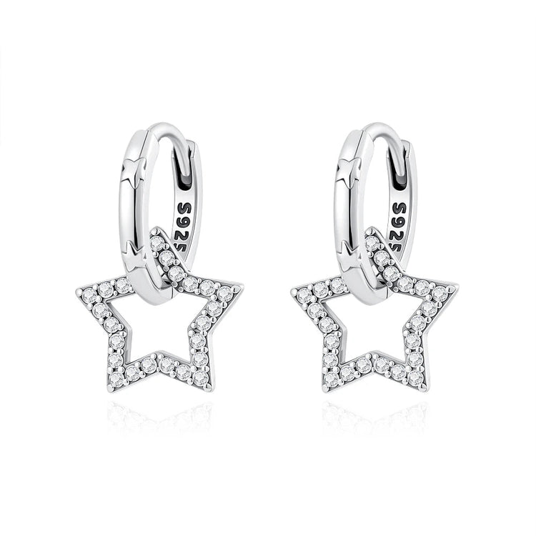 2025 Orecchini a cerchio in cristallo per le donne Orecchini gioielli Farfalla rosa Bule Moon Star Orecchini originali in argento sterling 925 platinumshop