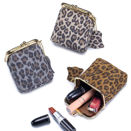 New Arrival Square Leopard Print Leather Small Purses Women's Portable Coin Money Wallets Earphone Lipstick Pouch Card Holders PlatiNum